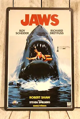 Jaws Movie Poster Tin Metal Sign Vintage Style 1970's Film Shark Theater Room • $10.97
