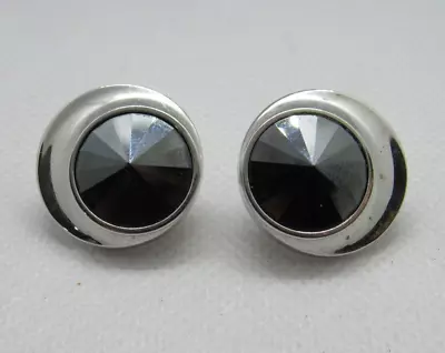 SARAH COVENTRY SIGNED Vintage Clip Earrings Black Rivoli Crystal Rhinestones • $16.99