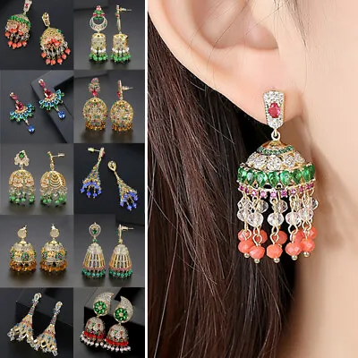 $25.47 • Buy Indian Bollywood Crystal Drop Jhumka Jhumki Earrings Dangle Ethnic Jewelry Gifts