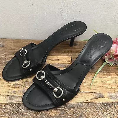 CHRISTIAN DIOR - Black Leather Slides Mules Sandals - Size: Euro 39 1/2 • $184.97