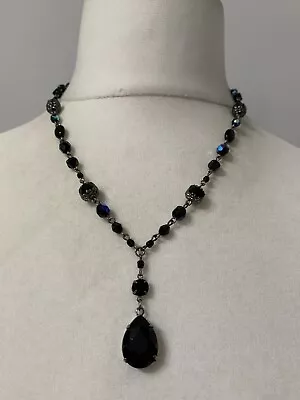 M&S Collar Length Black Faceted Beaded Drop Necklace (JB11) • £2.49