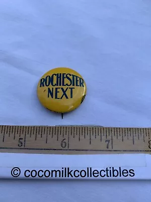 Vintage Pin Back Button Rochester Next Made Metal Arts Co New York NY Yellow/Bl • $16.99