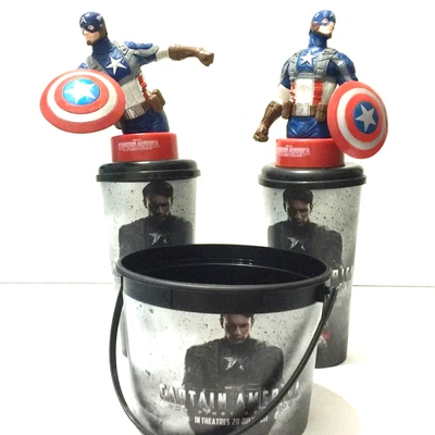 $44.88 • Buy 3 X Captain America Movie Figurine Cup Topper Model & Popcorn Bucket Cinemas