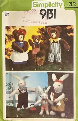 1970's Simplicity Stuffed Animals BearBunny Pattern 9131 UNCUT • $7.99