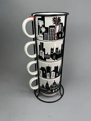 Signature Stacking 4 Cup Mug Set Big Cities New York  Paris  London White Black • £19