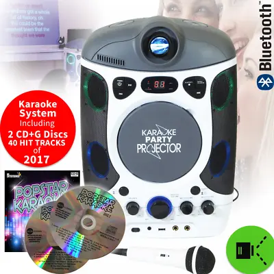 £139 • Buy Wall Projection Karaoke Machine LCD Projector LED Lights Inc 2 Mics 2 CD+G Discs
