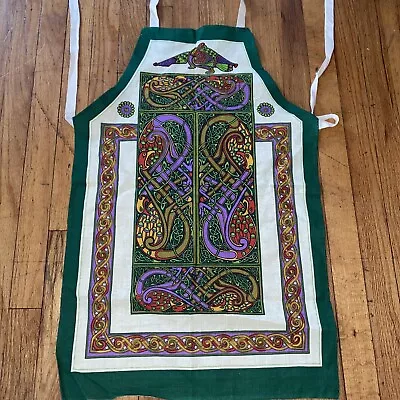 Irish Linen Apron Celtic Book Of Kells Design Vintage 19” X 30” • $25