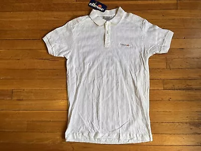 VINTAGE Ellesse Polo Shirt Men’s Small White Tennis Jacquard Embroidered USA NEW • $40