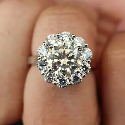 Moissanite Halo Engagement Ring 4.50 TCW Round Floral Ring Bridal Gift Ring Set • $299.99