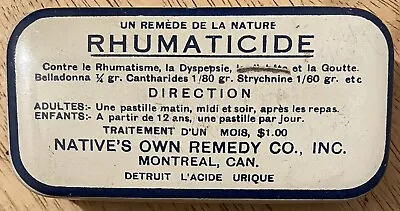 Vintage Rhumaticide Native's Own Remedy Co. Medicine Tin - Empty - Montreal • $9.95