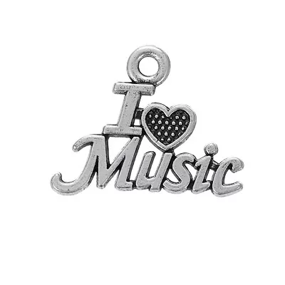 MIXED SET 6 New I LOVE MUSIC Charms Tibetan Silver Alloy ONE EACH Free Shipping! • $3.50