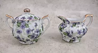 Lefton Individual Creamer & Sugar Bowl Set Violet Chintz Purple Flowers N794V • $19.99