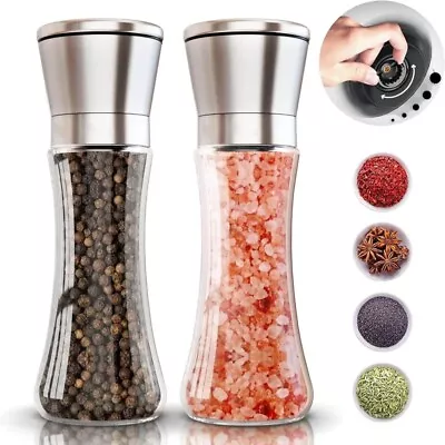 2PCS Salt Pepper Grinder Set Stainless Steel Glass Mill Coarse Grinding Shaker • £6.89