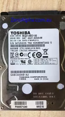MQ01ABD100 Toshiba Donor Hard Drive AX0A4M 07MAR2014 • $249