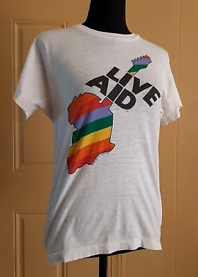 LIVE AID Vintage 1985 Size S White T-Shirt This Shirt Saves Lives Free Shipping  • $84.99