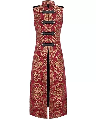 Devil Fashion Mens Long Gothic Waistcoat Coat Jacket Red Gold Damask Steampunk • $124.99