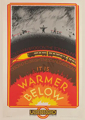 VINTAGE POSTER London Underground Railway 'WARMER' TUBE Train Ad Art PRINT A3 A4 • £5.99