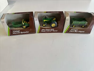 Lot Of 3 John Deere 1/43 Vintage Manure Spreader & Flare Box Wagon & 630lp Tract • $22