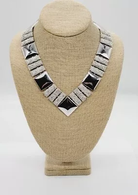 Vintage Monet Necklace WIDE V Silver Tone 18 In Statement Runway RARE • $90.88