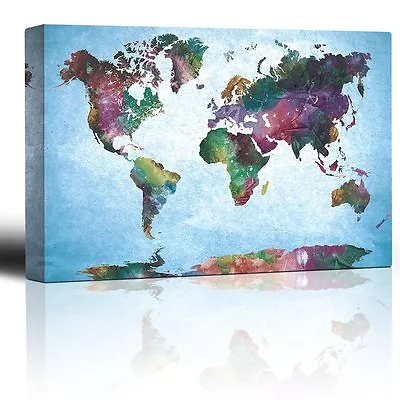 Wall26 - Watercolor Fine Art World Map - Canvas Art Home Decor - 24x36 Inches • $44.99