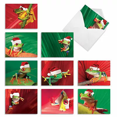 10 Assorted Merry Christmas Note Cards With Envelopes - YULE FROGS • $11.98