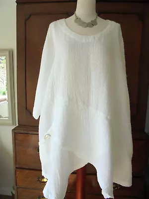 SAHARA - A Beautiful Quirky Lagenlook Tunic In White Linen - XL - Chest 52  • £30