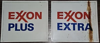 Two Vintage EXXON EXTRA & PLUS Metal Gas Station Signs ~ 22.5  X 20  Ships Fast • $149.99