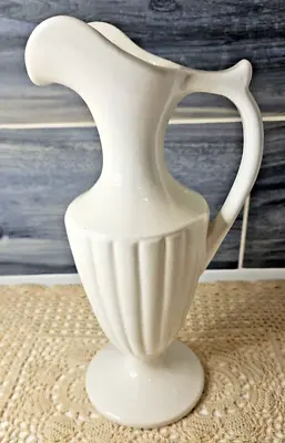 Vintage Haeger Pottery Vase #8403 Ribbed Pitcher Ewer Gloss White Cream (read) • $25