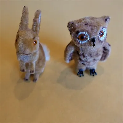 $30 • Buy Kunstlerschutz Vintage Flocked Rabbit & Owl - EUC