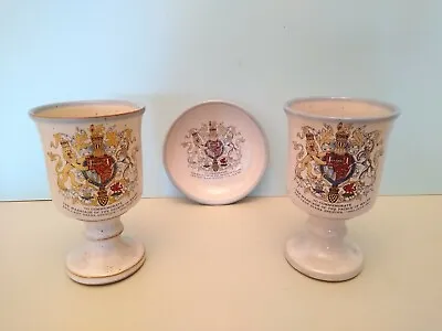 £12 • Buy 2 Grayshott Goblets And Dish Prince Charles Marriage To Lady Diana Spencer  1981