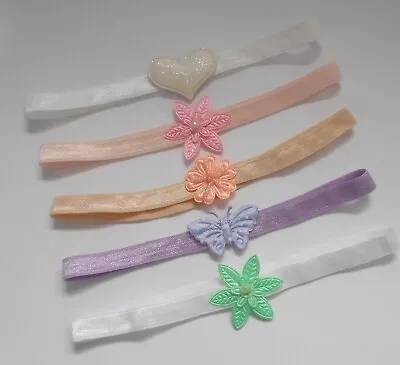 5 Baby Headbands Newborn Flowers Butterfly Heart Soft Elastic Handmade UK Girls • £3