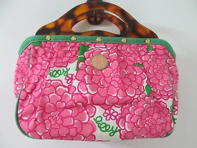 LILLY PULITZER Pink Mums Vintage Handbag  Purse Tortoise Shell Handles VTG • $35.16