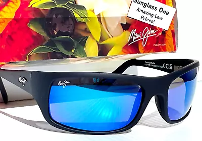 NEW Maui Jim PEAHI Matte Black Rubber POLARIZED Blue GLASS Lens Sunglass B202-2M • $244.86