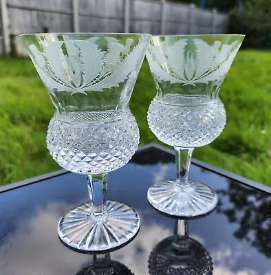 EDINBURGH CRYSTAL 'THISTLE' PATTERN  2 X LARGE WINE GLASSES OLDER BACKSTAMP • £160