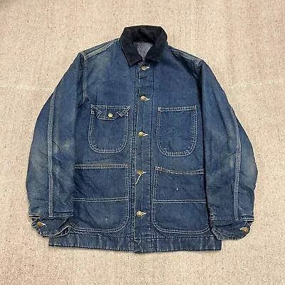 Vintage Sear Denim Chore Jacket Mens Small Blue 1970s Blanket Lined • $79.99
