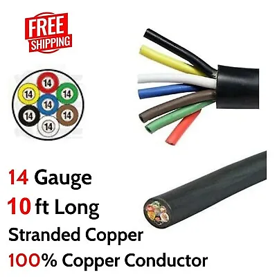 10ft Power Cable Cord 14 Gauge 7 Way Conductor Stranded Copper Wire RV Trailer • $118.80
