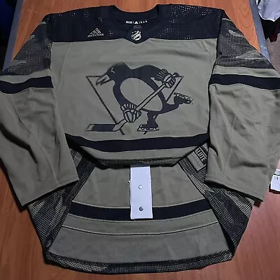 Team Issued MiC Adidas Authentic Pittsburgh Penguins Military NHL Jersey Camo 58 • $350
