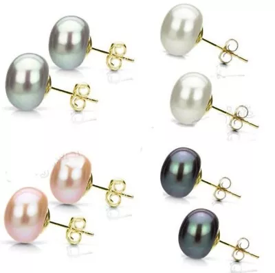 Wholesale Natural Genuine Akoya Freshwater Pearl 14KGP Stud Earrings AAA • $2.69