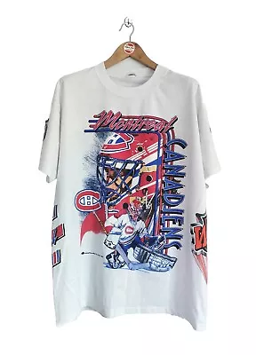 Vintage Montreal Canadian  Full Print 1992 Caricature T-shirt NHL Hockey AOP XL • $150