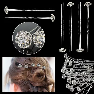 £4.89 • Buy 10pcs Diamante Flower Crystal Hair Pins Clips Prom Wedding Bridal Party