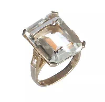 Massive 14 Kt Gold Vermeil Sterling Silver Emerald Cut Quartz Cocktail Ring • $295