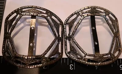 Pair Large Antique Vintage Ornate Shoe Buckles Old Shoe Buckles • $14.77