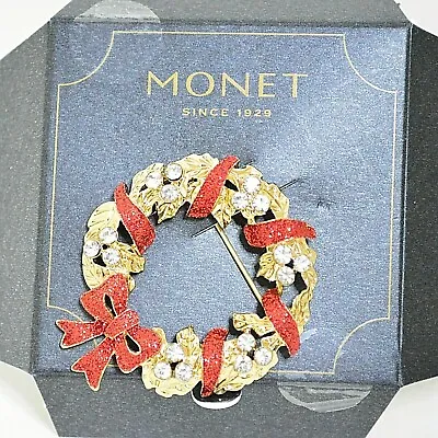 Monet Wreath Brooch Pin Gold Tone Signed No Box • $14