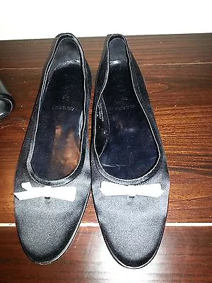 J Crew  Black Satin  Flats Size 6M  With Velvet Bow  • $15