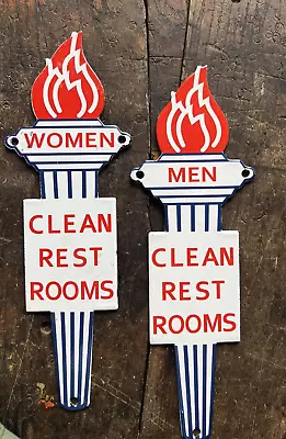 Set Of Standard Service Station Restroom Vintage Porcelain  Gas And Oil Sign • $40