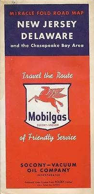 1952 MOBIL OIL Road Map NEW JERSEY DELAWARE CHESAPEAKE BAY Atlantic City Newark • $12.99