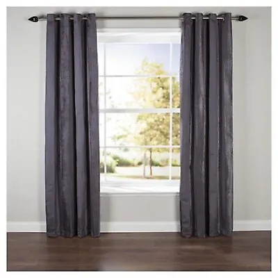 Slate Chenille Striped Lined Eyelet Curtains 66 X 90 Lounge Bedroom Dining Deco  • £24.99
