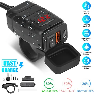 LED Waterproof Motorcycle 2USB Phone GPS QC3.0 PD Fast Charger Adapter Voltmeter • $15.98