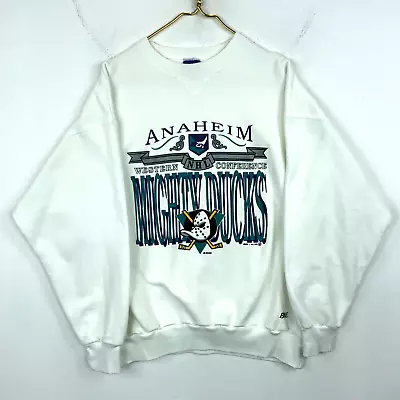 Vintage Anaheim Mighty Ducks Sweatshirt Crewneck Extra Large Bike White 1993 Nhl • $49.99