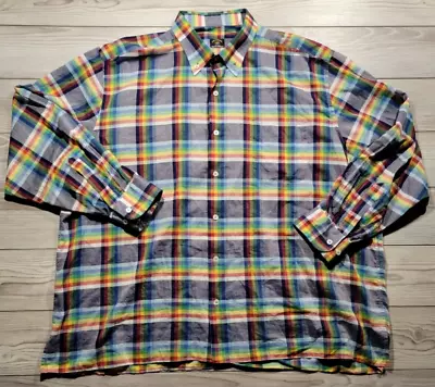 Solemare Maus & Hoffman Shirt Mens 2XL Button Down Colorful Plaid Italy Rainbow • $34.85